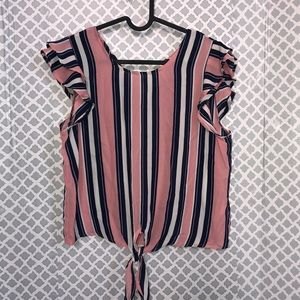 Twine & String blue pink‎ striped tie front blouse
